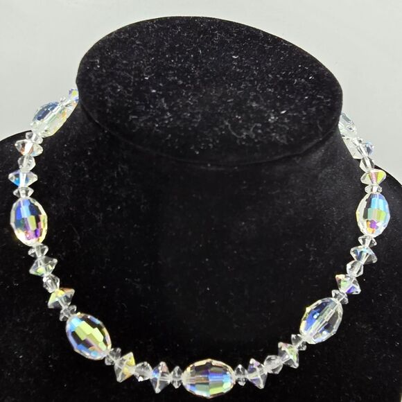 Vintage AB Crystal Necklace and Earrings set. Clip-on Earrings Hook clasp - Picture 10 of 10